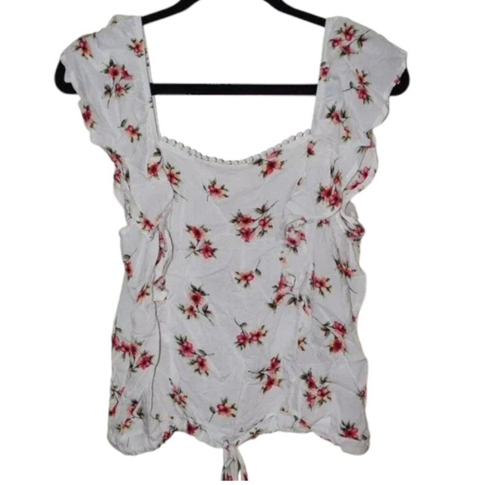 Women's Altar'd State White Floral Ruffle Cap Sleeve Top - Size M